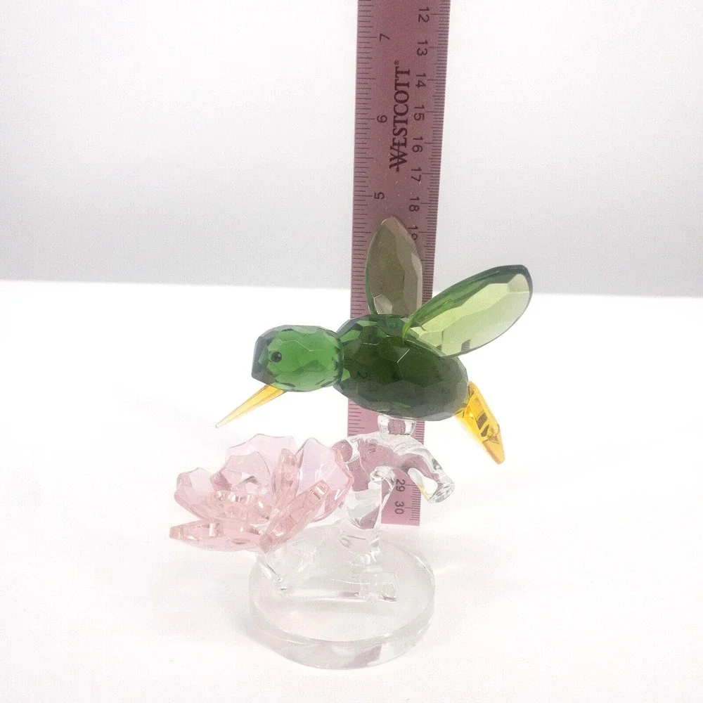 Sorelle Crystal Green Hummingbird Figurine Pink Flower Rare Signed 4 -3/4